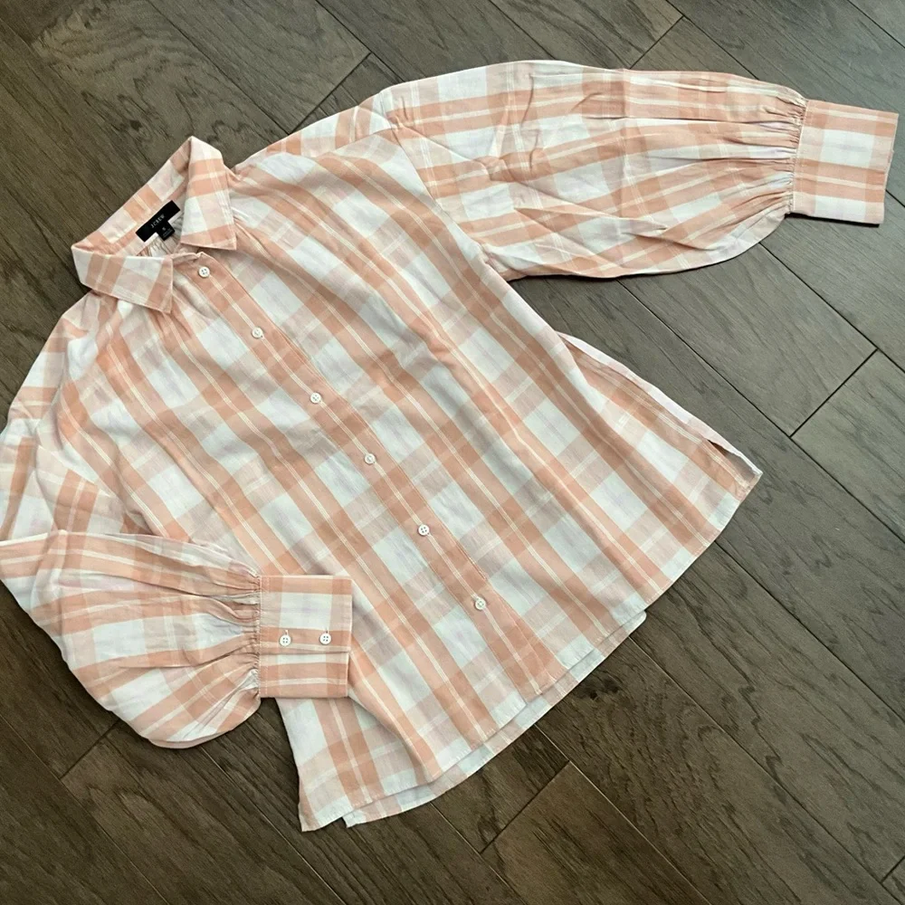 J. Crew Gathered Cottagecore Blouse Shirt Featherweight Peach Cotton - Picture 7 of 11